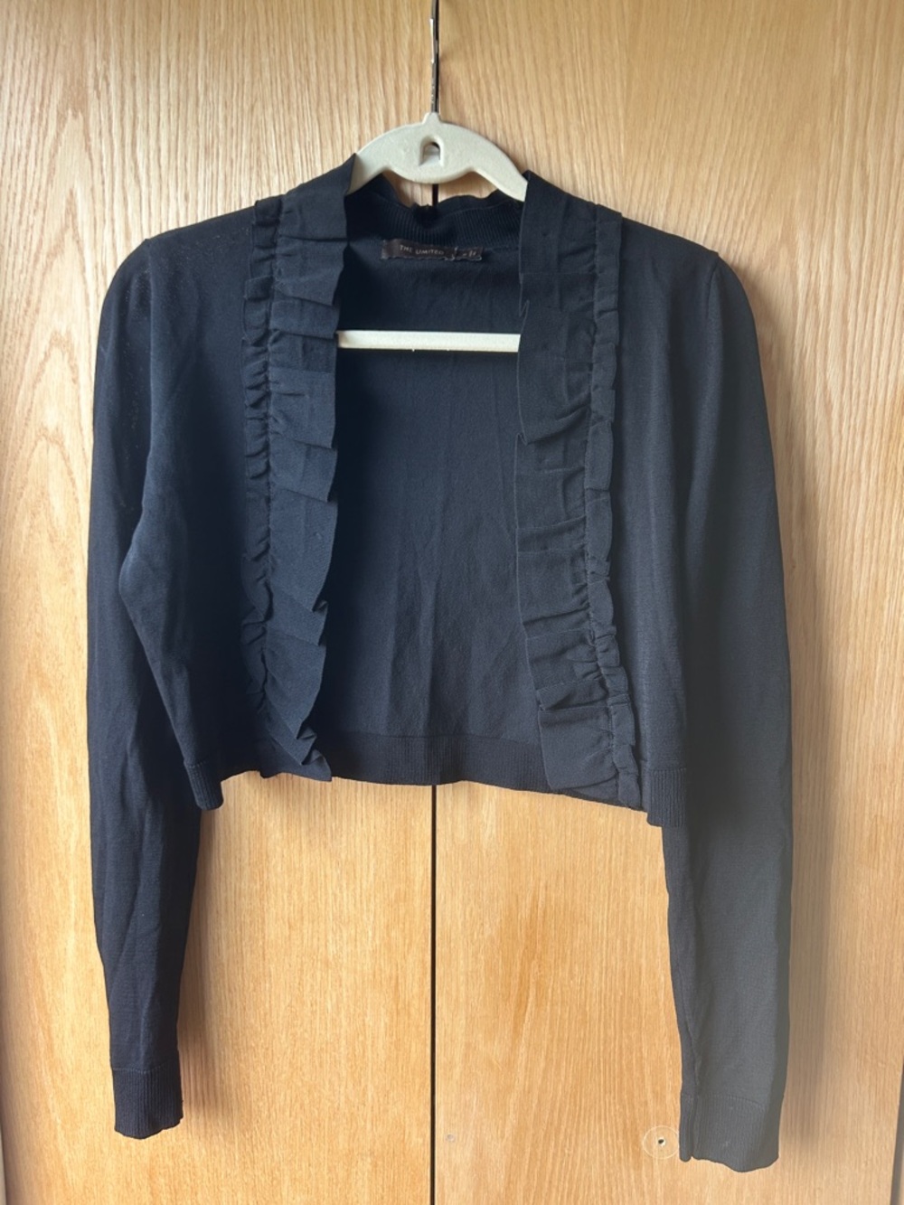 The Limited Black Ruffle-Edge Cropped Cardigan